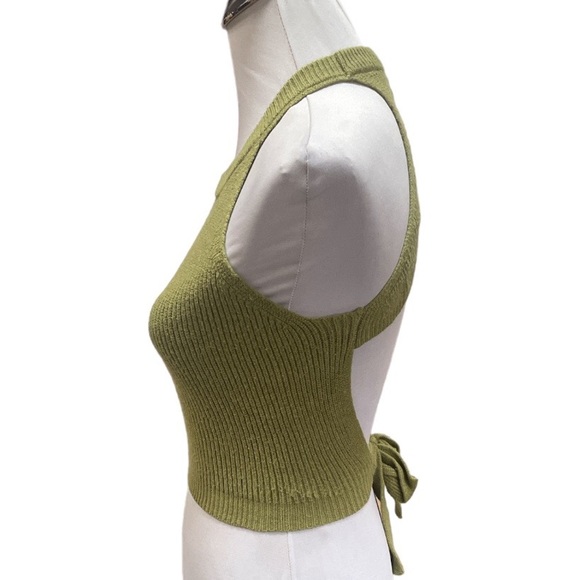 Zaful Knit Ribbed Open Back Cropped Top Olive Green Size Small - Picture 4 of 6